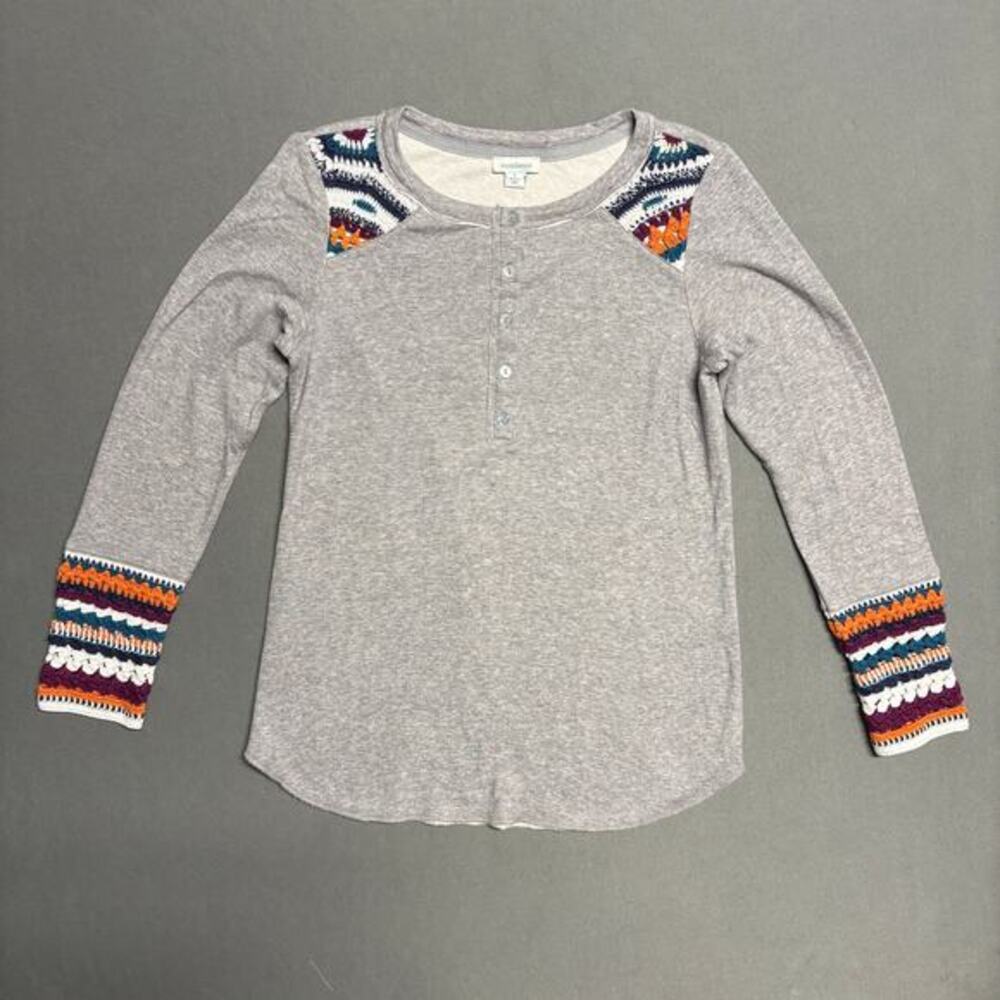 Sundance‎ Gray Crochet Trim Vintage Vibes Henley Top Women’s Small NWOT